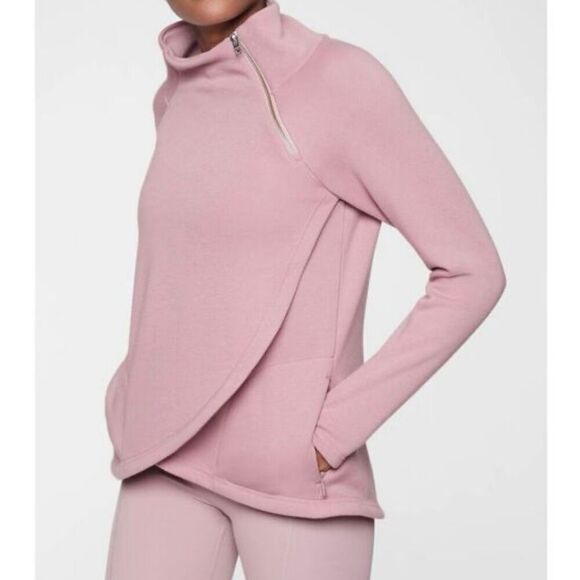 Athleta Cozy Karma asymmetrical pullover sweatshirt Size M mauve pink - Picture 1 of 10